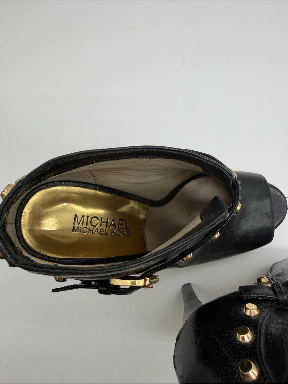 Michael Kors Black Peep-Toe Studded Platform Booties Sz 8
